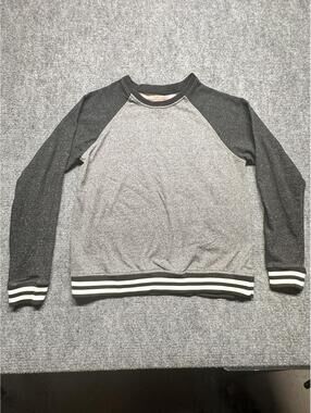 Brooklyn Cloth Co Mens Size L Gray Raglan Crewneck Sweatshirt Striped Trim